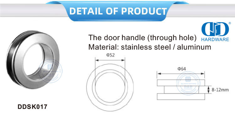 Aluminum Round Knob Stainless Steel Glass Sliding Door Hardware Through Hole Door Handle-DDSK017
