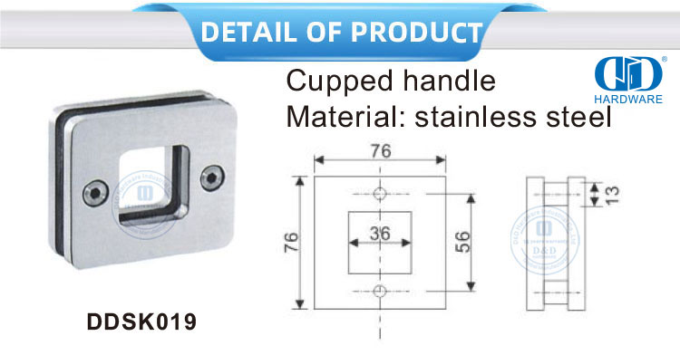 Stainless Steel Glass Sliding Door Lock Bathroom Knob Square Glass Sliding Door Cupped Handle-DDSK019