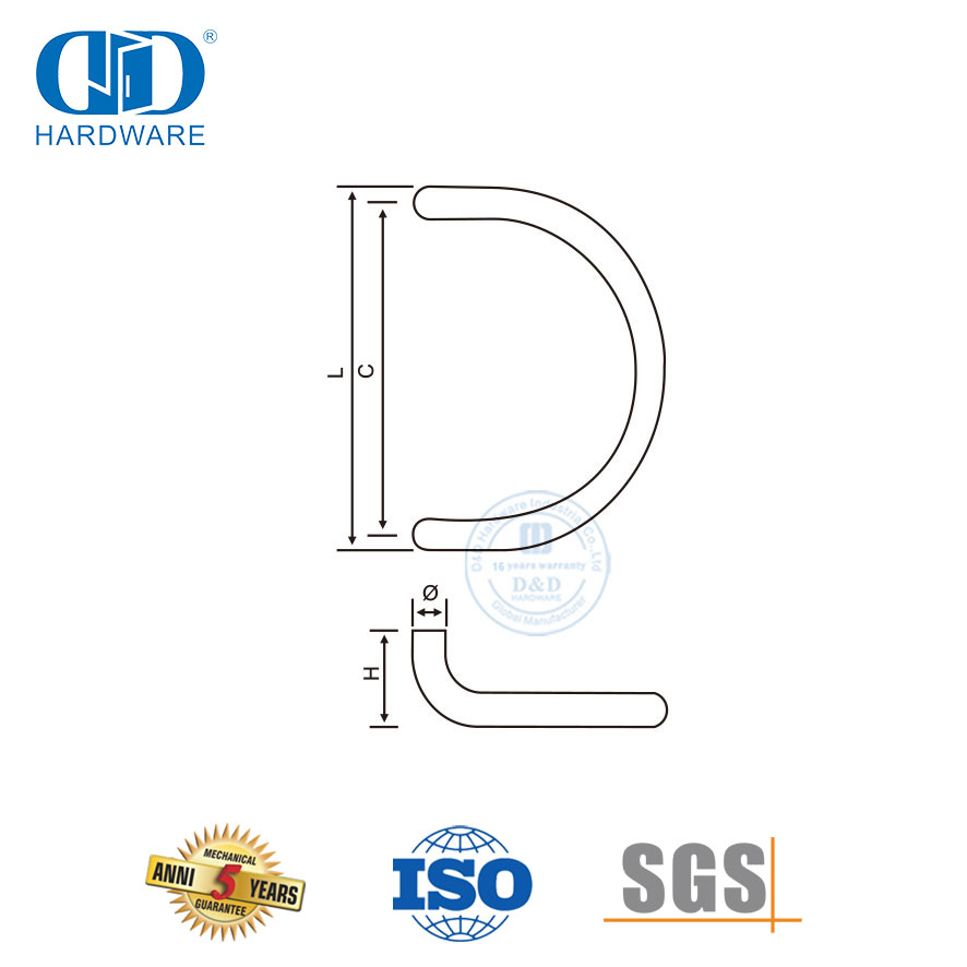 Stainless Steel Silver D Type Back To Back Pull Handle for Glass Main Door Hardware-DDPH006