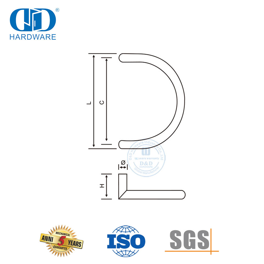 Glass Bathroom C Shape Stainless Steel Door Hardware Pull And Flush Barn Door Handle Set-DDPH003