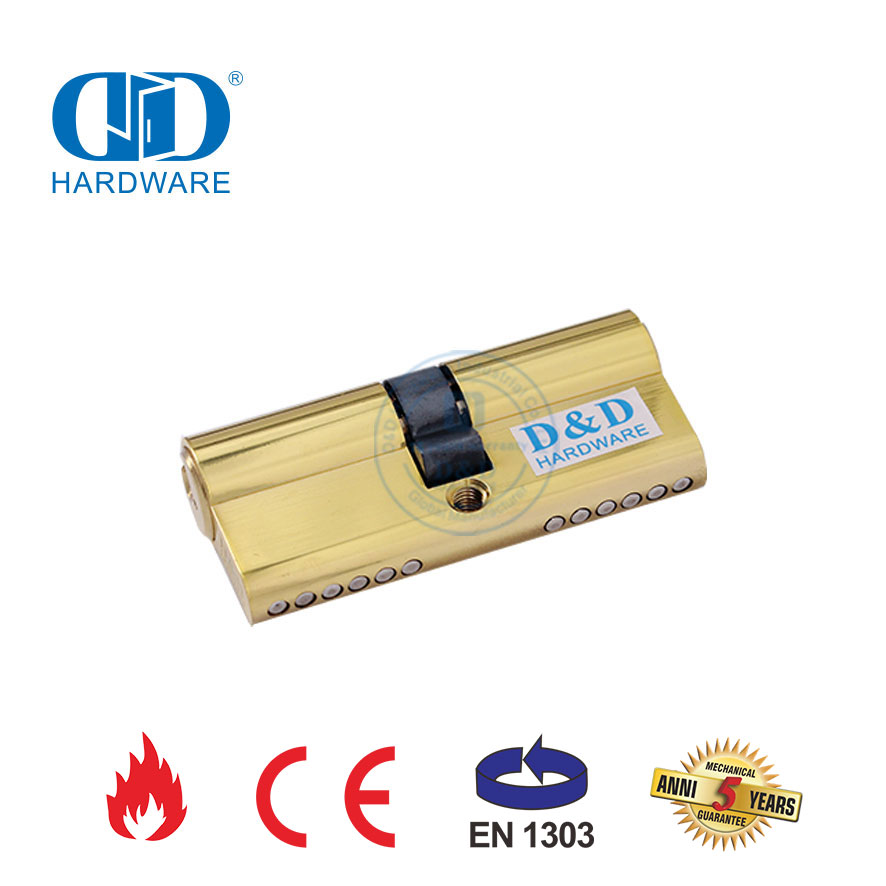 EN 1303 Polished Brass Double Key Lock Cylinder for Wooden Door-DDLC003-60mm-PB