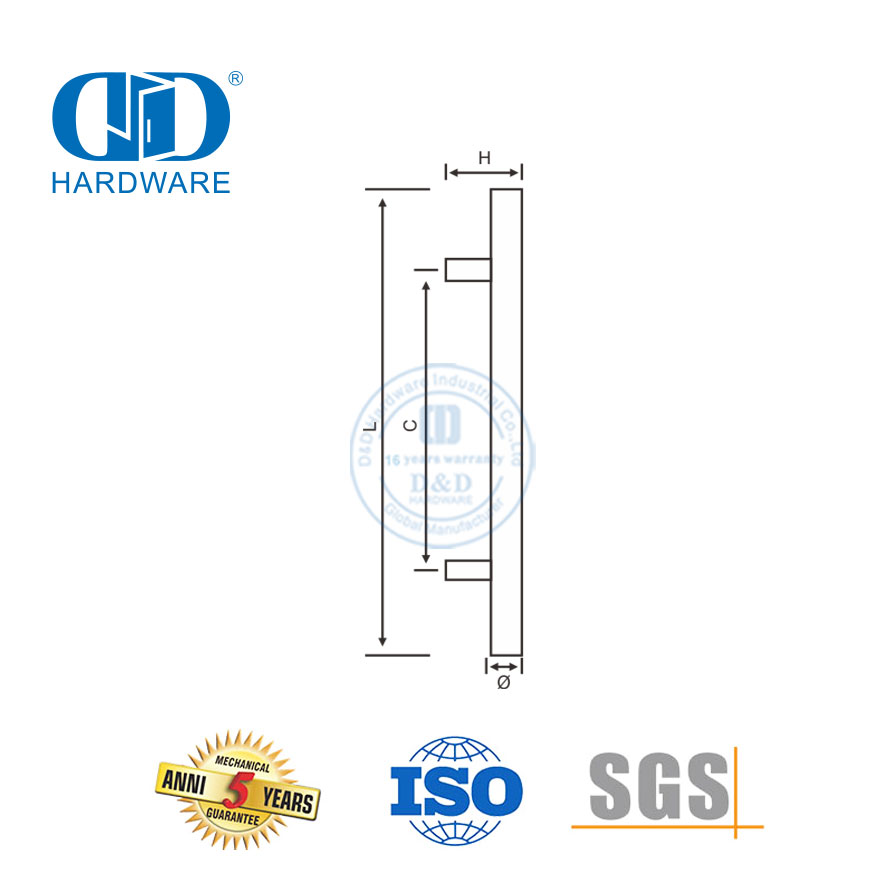 SUS304 H Shape Round Frameless Glass Door Hardware Ladder Mounting Pull Handle-DDPH001-A Φ22-PSS