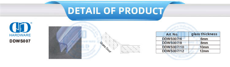 Rubber Glass Door Seal Strip Waterproof PVC Hotel Glass Shower Door Seal Strip For 8-12mm-DDWS007