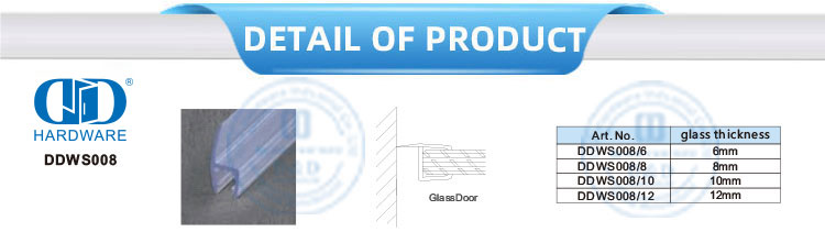PVC Waterproof Seal Strip Glass Door Accessory Shower Sliding Door Silicone Rubber Seal Strip-DDWS008