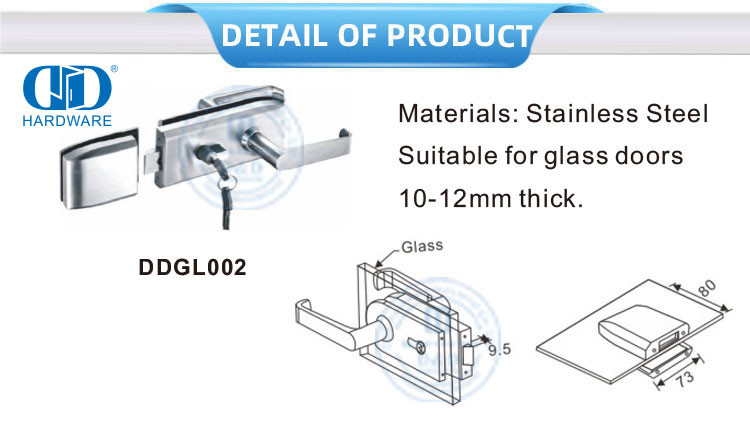 High Security Stainless Steel Glass Fitting Patch Hardware Door Lockset Handle Lock For Office School-DDGL002