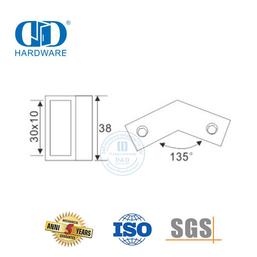 Stainless Steel High Quality Square Tube Glass Clamp Connector for Bathroom Fittings-DDSC017