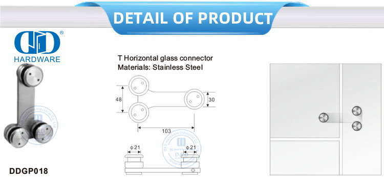 Stainless Steel T Horizontal Glass Connector Glass Door Pivot Sliding Door Hardware-DDGP018