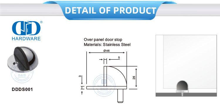 Stainless Steel Half Moon Round Floor Mounted Type Hemisphere Door Stopper-DDDS001