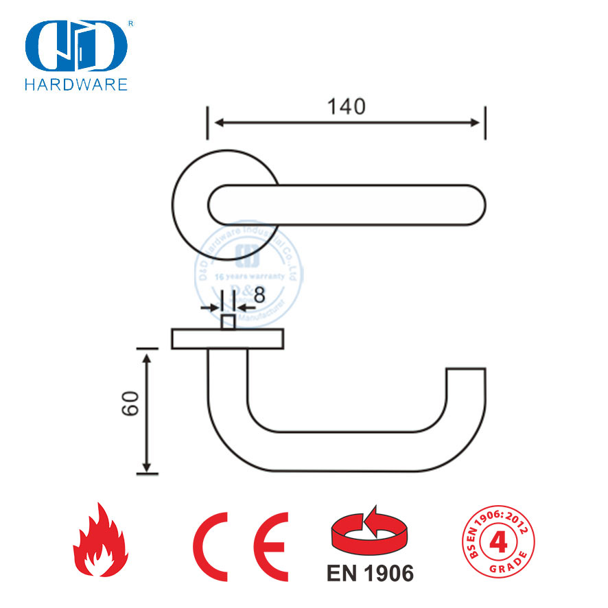 Customized Decorative Hardware EN 1906 Satin Brass Entrance Door Handles-DDTH001-SB