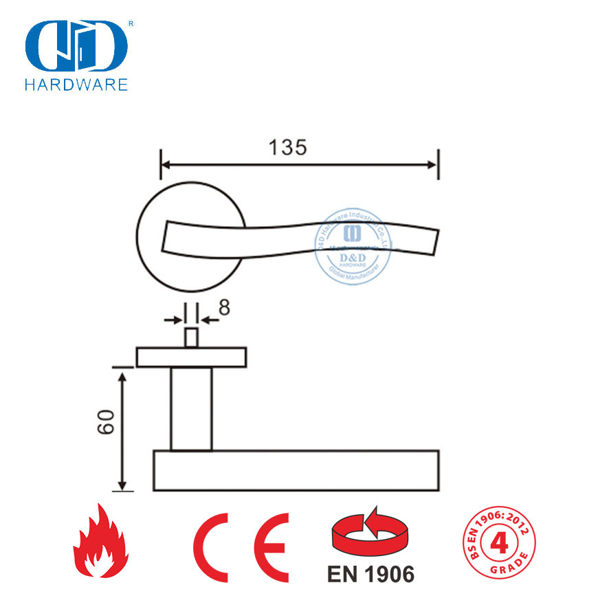 EN 1906 Metal Main Door Hardware Flush Mount Door Handle-DDTH007-SSS