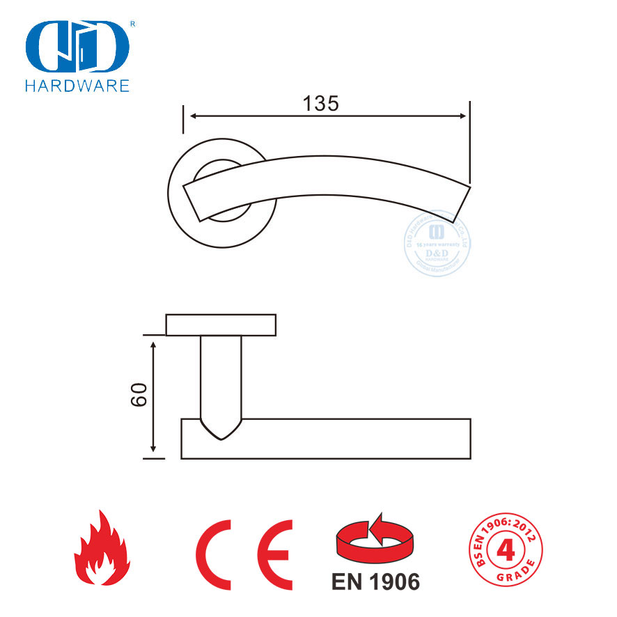 SUS 304 Round Rosette Tube Lever Handles with EN 1906 Certification-DDTH005-SSS