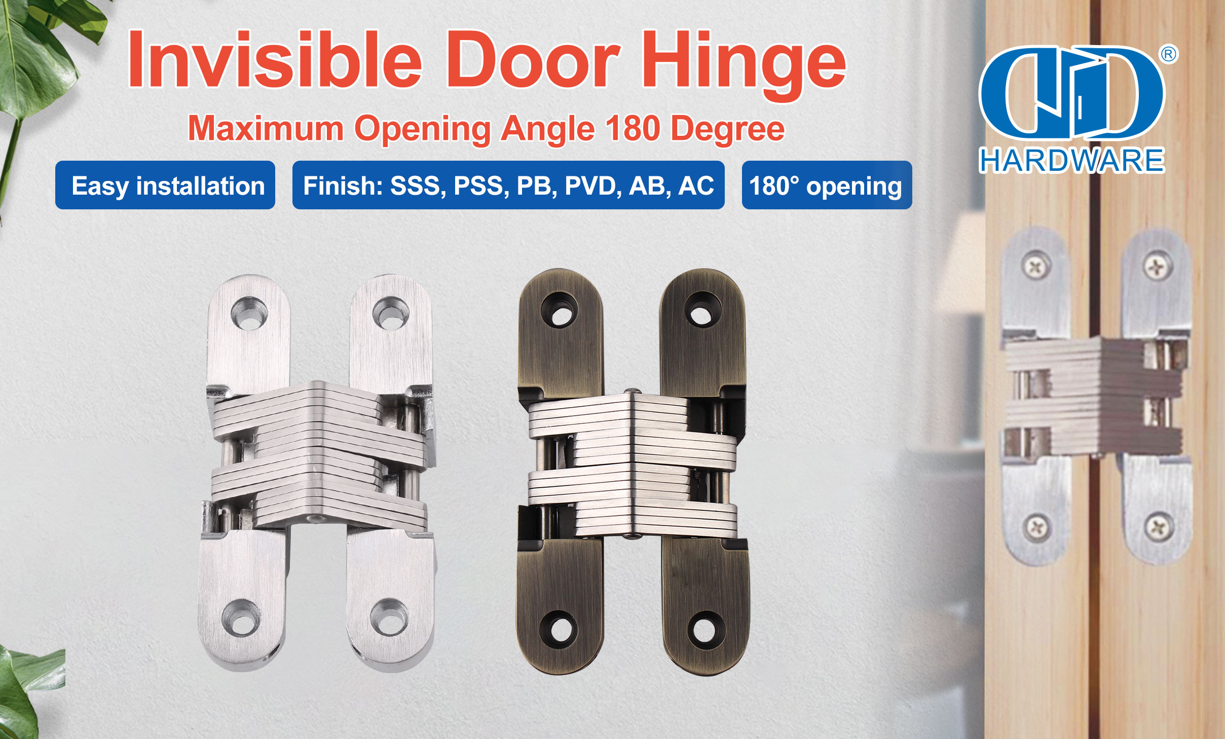 Maximum Opening Angle 180 Degree Security Concealed Door Hinge Types