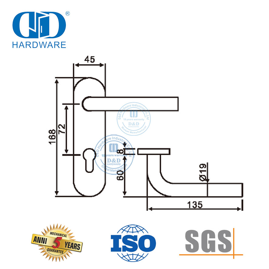 High Quality Stainless Steel Indoor Lever Handle with Plate for Metal Doors-DDTP008