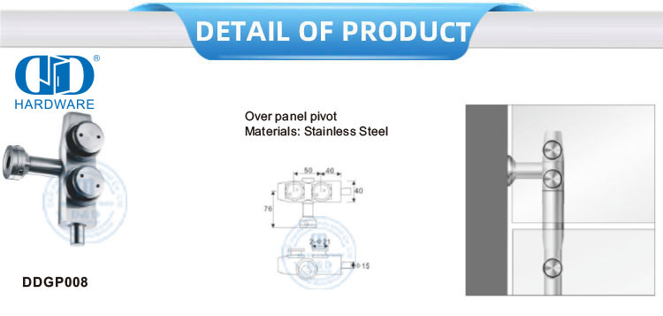 Stainless Steel Glass Door Pivot Systems Curve Top Over Panel Pivot Glass Fittings-DDGP008