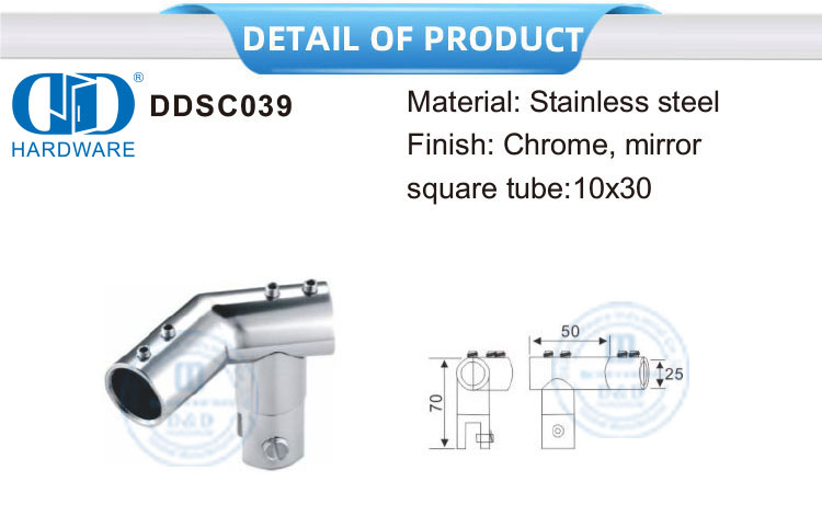 Stainless Steel Adjustable Pipe To Pipe Mirror Glass Connector Glass Panel Bracket Connector-DDSC039
