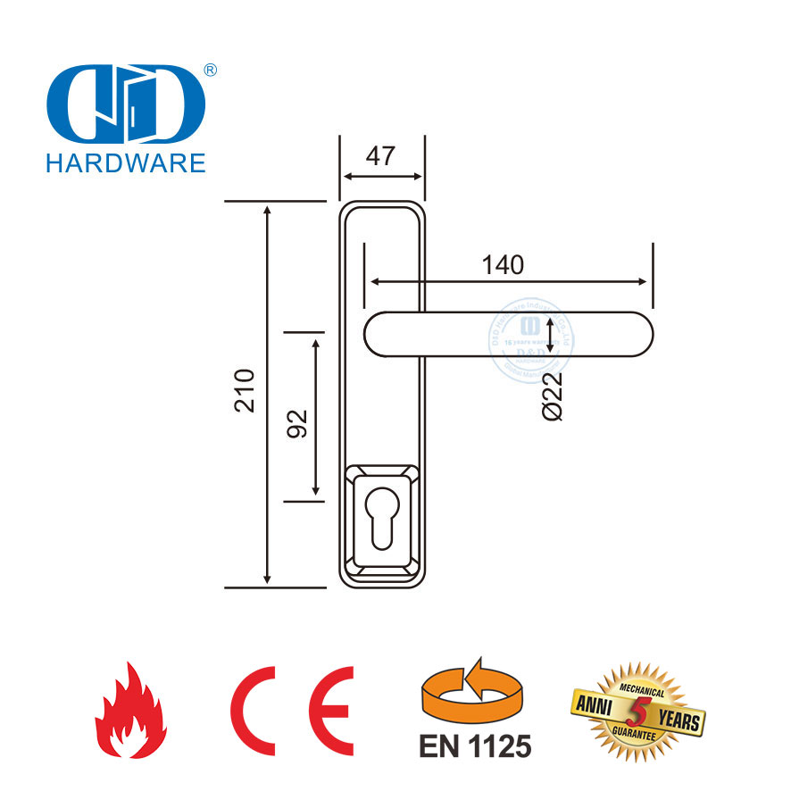 Escutcheon Lever Trim Stainless Steel CE UL Listed Fireproof Panic Exit Device Exit Door Panic Bar For Commercial Emergency Metal Door-DDPD015-CE