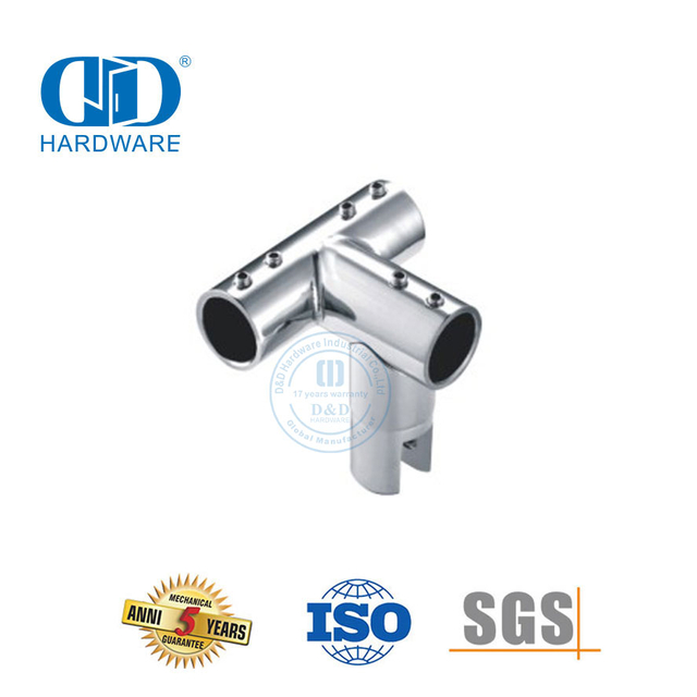 Hardware Manufacture Stainless Steel 90 Degree 3 Way Tee Rail Connector Commercial Shower Cubicle System-DDSC041