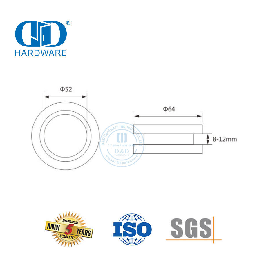 Aluminum Round Knob Stainless Steel Glass Sliding Door Hardware Through Hole Door Handle-DDSK017