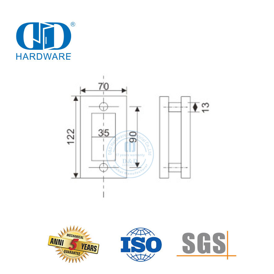 Stainless Steel Glass Sliding Door Hardware Glass Sliding Door Square Type Cupped Handle-DDSK020