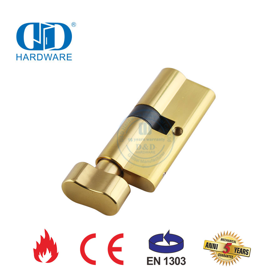 Polished Brass EN 1303 European Style Bathroom Door Lock Cylinder-DDLC007-70mm-PB