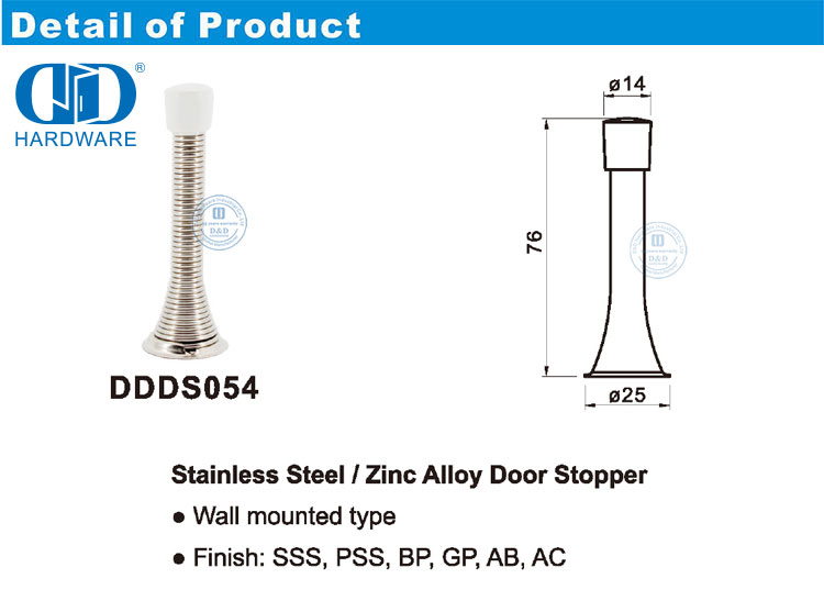 Zinc Alloy Door Stopper Stainless Steel with Metal Door-DDDS054
