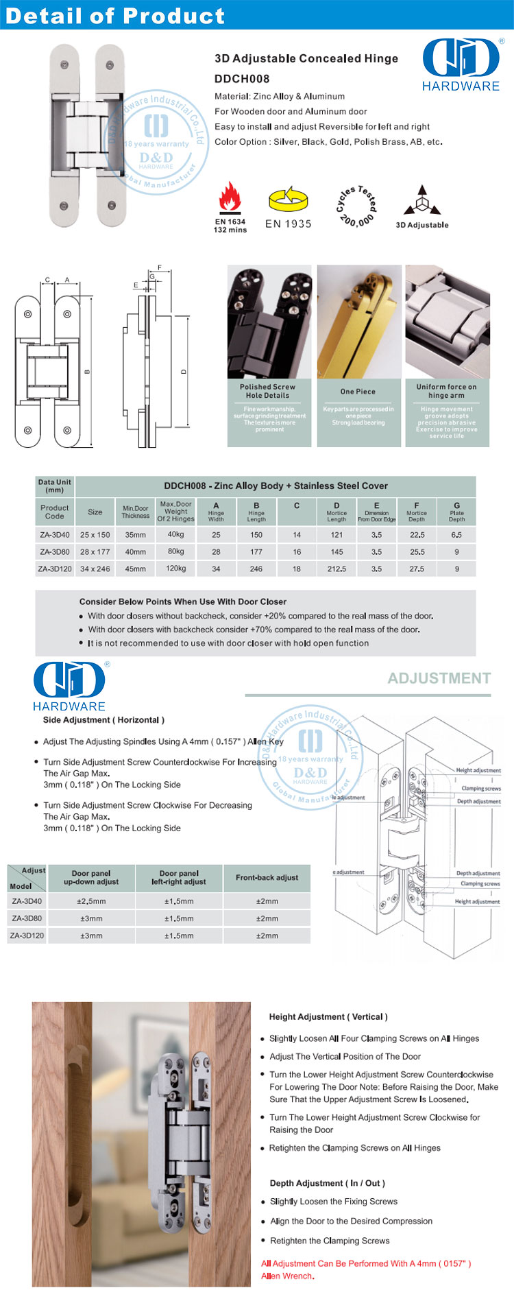 Concealed Door Hinge for Bedroom