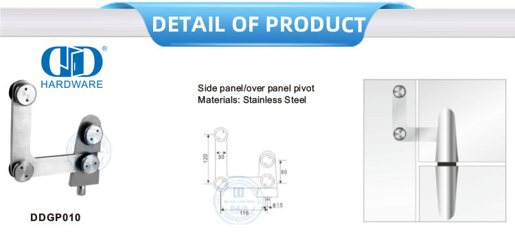 Stainless Steel Glass Mounted Glass Connector Fitting Side Panel Piovt Glass Hardware-DDGP010