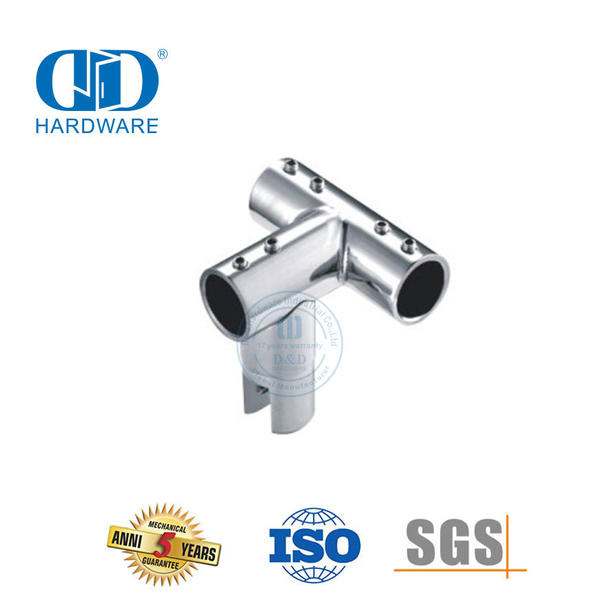 Hardware Manufacture Stainless Steel 90 Degree 3 Way Tee Rail Connector Commercial Shower Cubicle System-DDSC041