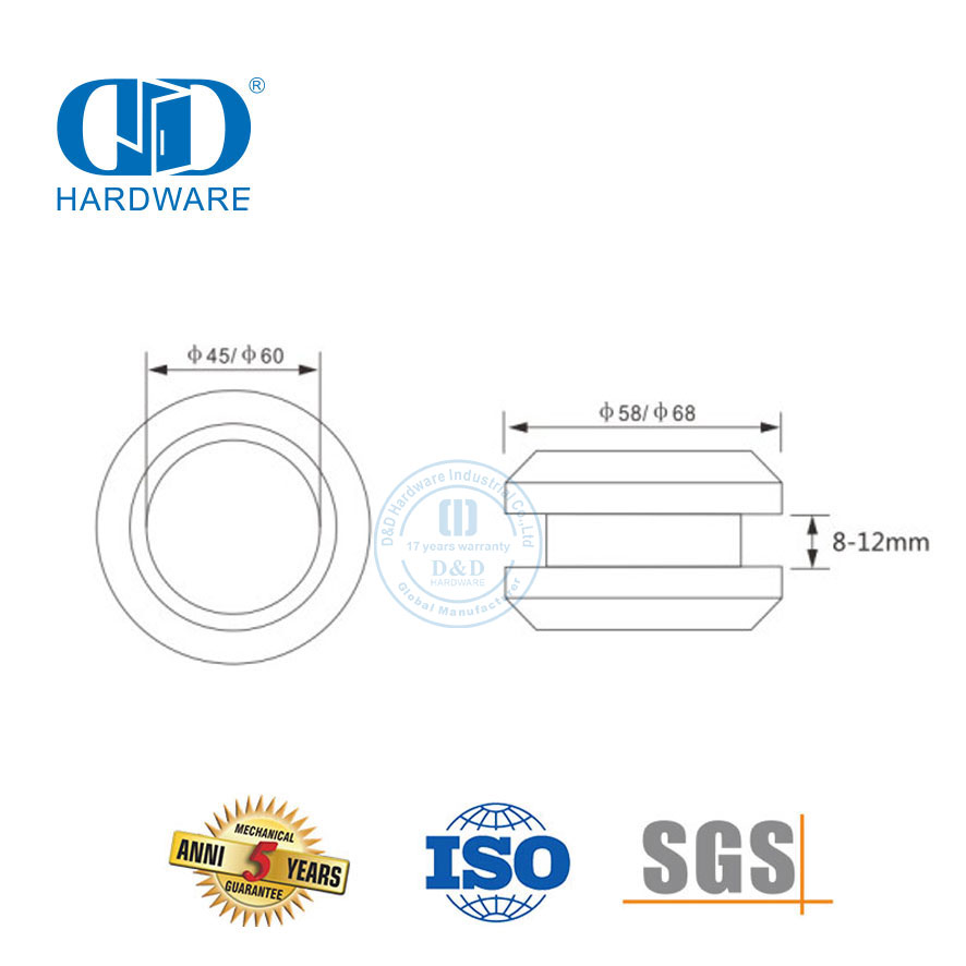 Furniture Accessories Stainless Steel Handle Knob Glass Hardware Fitting Aluminum Through Hole Cupped Handle-DDSK015