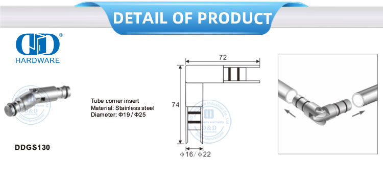 Tube Corner Insert Stainless Steel Glass Accessories Door Hardware Glass Door Fitting For Lavatory Bathroom-DDGS130