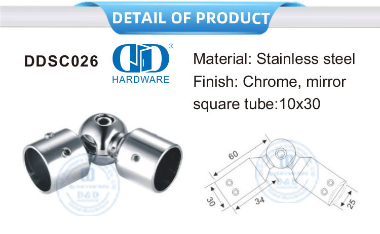 Stainless Steel Round Tube Connector Bathroom Holder Shower Tube Connectors Panel Connector Glass Fittings-DDSC026