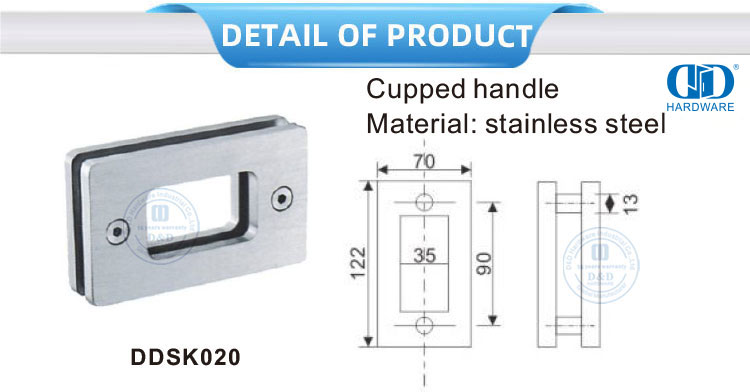 Stainless Steel Glass Sliding Door Hardware Glass Sliding Door Square Type Cupped Handle-DDSK020