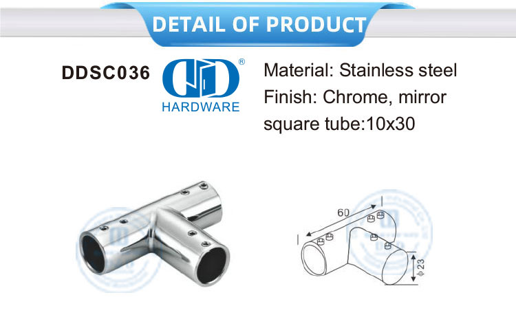 Stainless Steel Round Pipe Connector Commercial Shower Cubicle System Glass Panel Bracket Connector-DDSC036