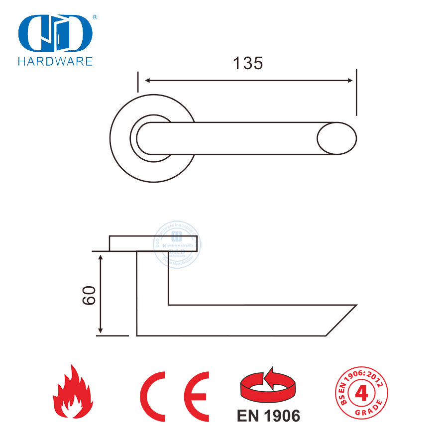New Design Funiture Hardware EN 1906 Hollow Tube Lever Handle-DDTH012-SSS
