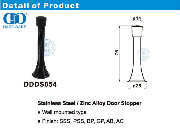 Sample Customization Cheap Zinc Alloy Rubber Half Round Door Stopper-DDDS054