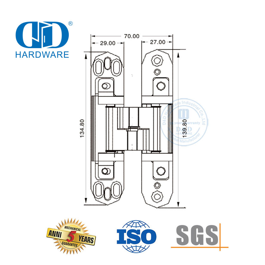 China Factory SUS304 Concealed Invisible Dimensional Adjustable 180 Degree Swing Double Door Hinge-DDCH0012