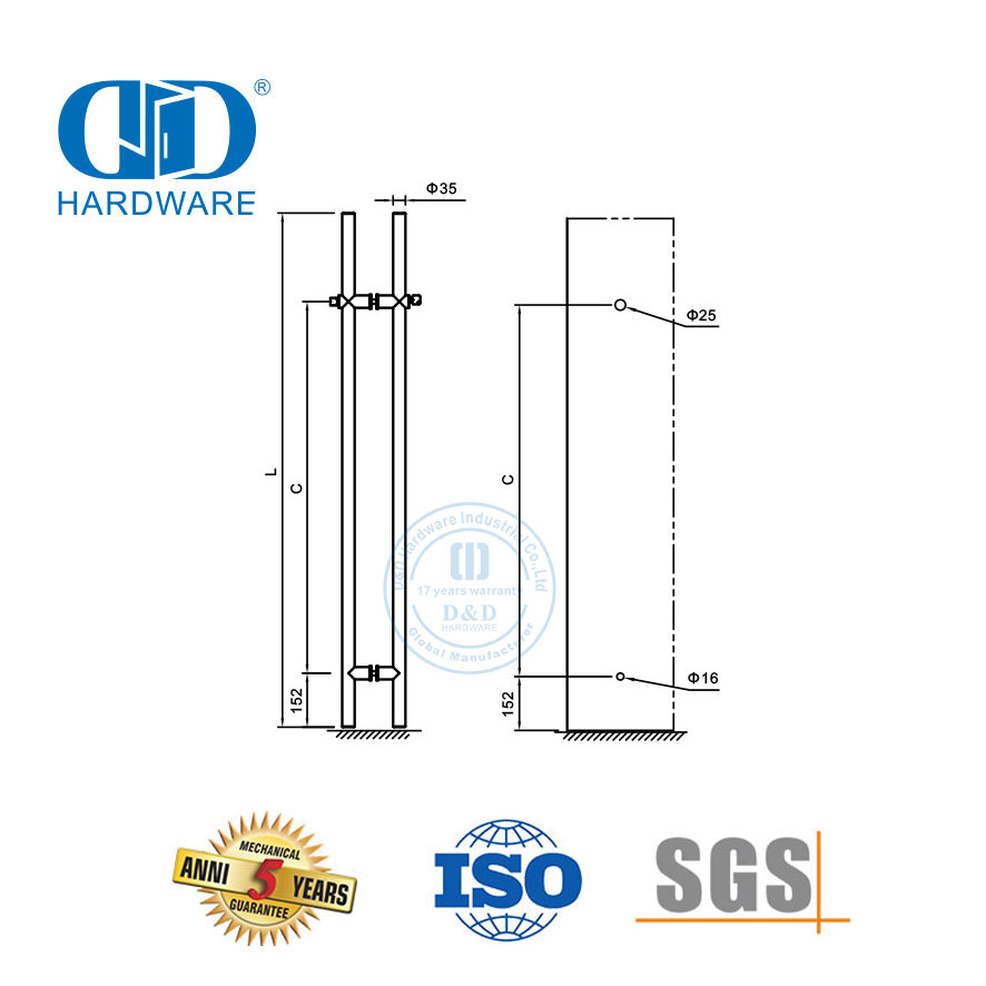Stainless Steel Sliding Glass Door Handle Long Glass Door Pull Handle With Lock-DDPH041-A