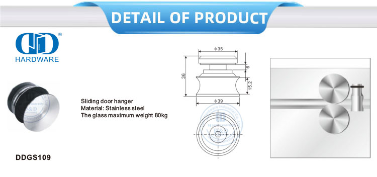 Stainless Steel Glass Fitting Door Hardware Sliding Door Hanging Roller Hardware Pivot For Bathroom Door-DDGS109