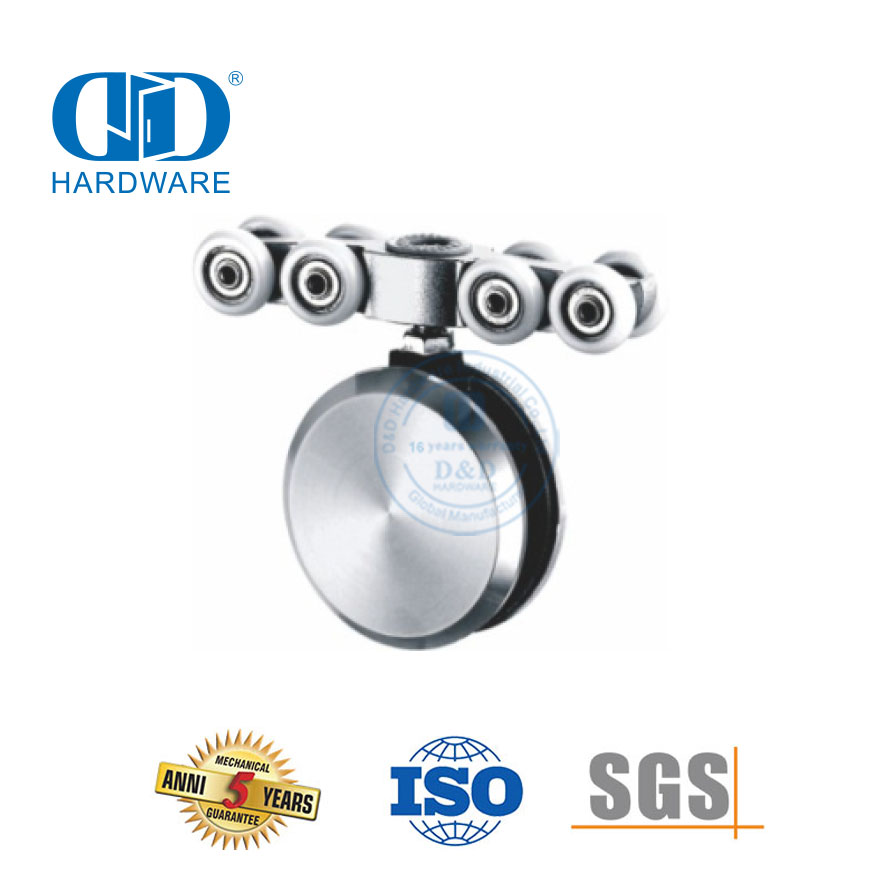 Stainless Steel Door Clamp Soft Close Wall Mounted Wheel Hanging Type Glass Fitting For Sliding Single Door-DDGS134