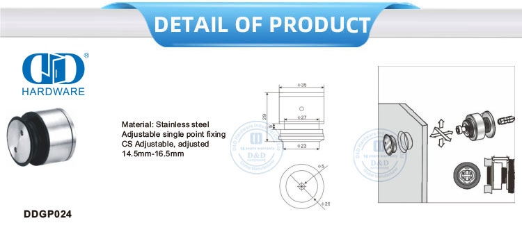 Stainless Steel Adjustable Single Point Fixing Glass Door Pivot System Sliding Door Hardware-DDGP024
