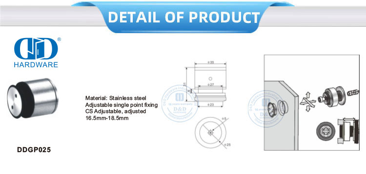 Stainless Steel Glass Door Fitting Single Point Fixing Sliding Door Hardware Glass Door Pivot-DDGP025