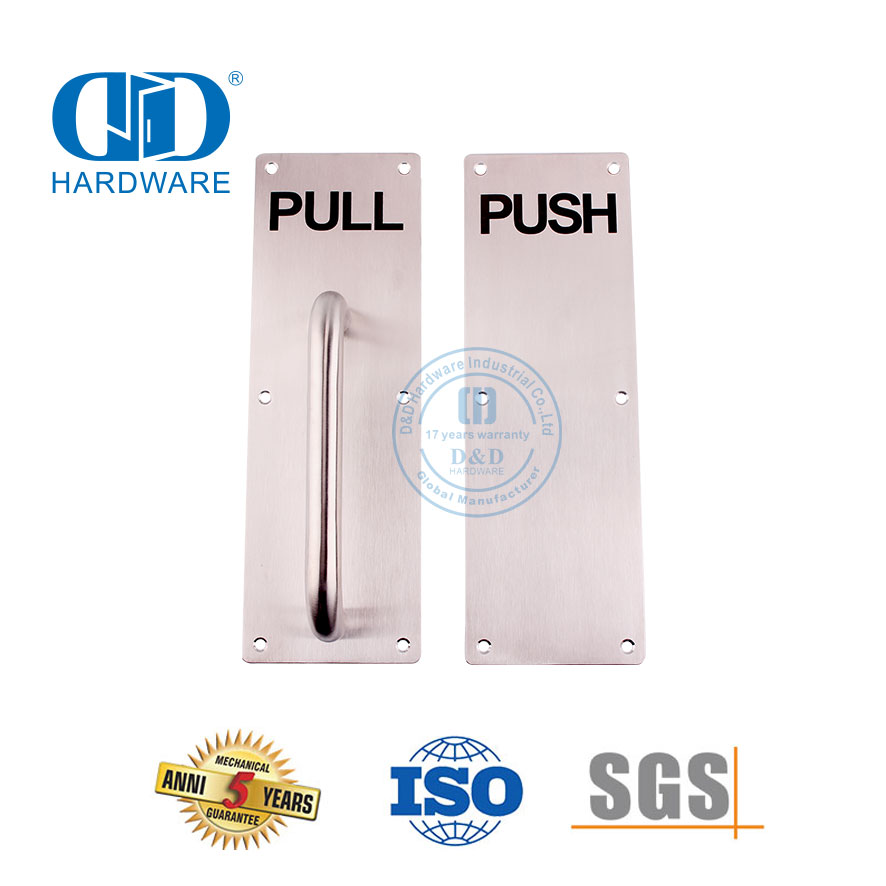 Stainless Steel Sign Pull Handle on Plate Door Hardware Sign Plate Commercial Interior Door Pull Handle-DDPH023