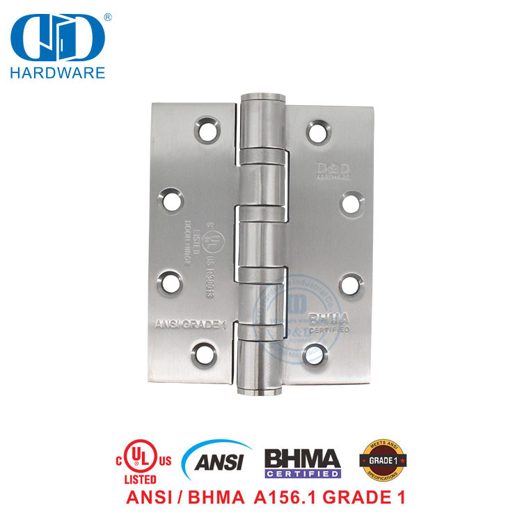 Stainless Steel ANSI BHMA UL Certification Fireproof Hardware Fitttings Butt Hinge Round Corner Hotel Door Hinge -DDSS001-ANSI-1-5x4x4.8mm