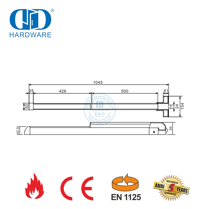 CE UL Listed Fire Rated Stainless Steel Lever Handle Exit Push Bar Panic Exit Hardware For Wodden Door-DDPD025-CE