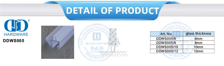 High Quality Glass Hardware PVC Glass Door Top Seal Silicone Rubber Seal Strip Shower Sealing Strip-DDWS005