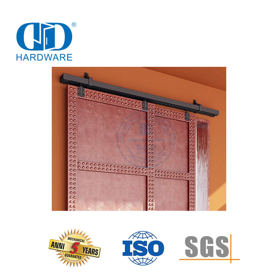 Stainless Steel Customized Heavy Duty Durable Door Hardware Black Rail Sliding Barn Door Hardware-DDBD042
