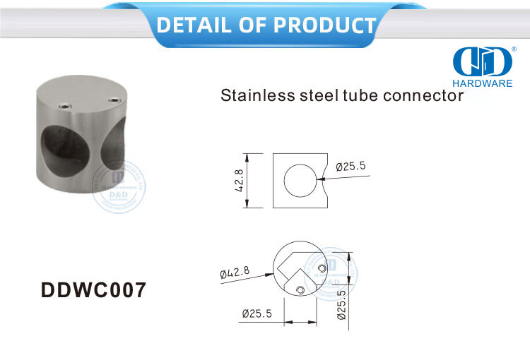 Stainless Steel Glass Shower Hinge Connector Wall Corner Connector Tube Connector-DDWC007