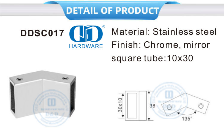 Stainless Steel High Quality Square Tube Glass Clamp Connector for Bathroom Fittings-DDSC017