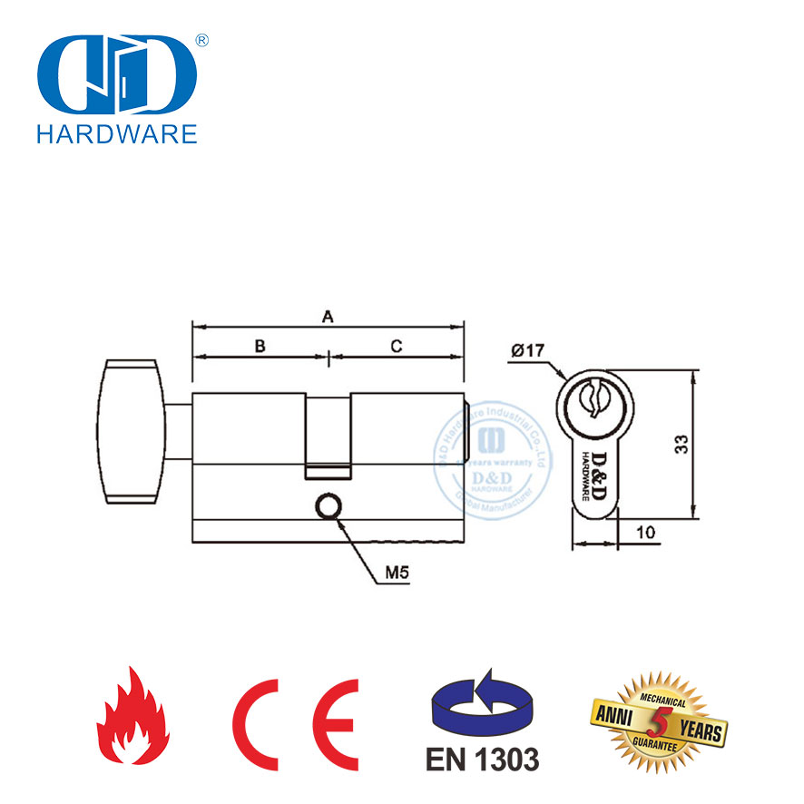 EN 1303 High Security Front Door Single Cylinder with Turn-DDLC002-70mm-SN