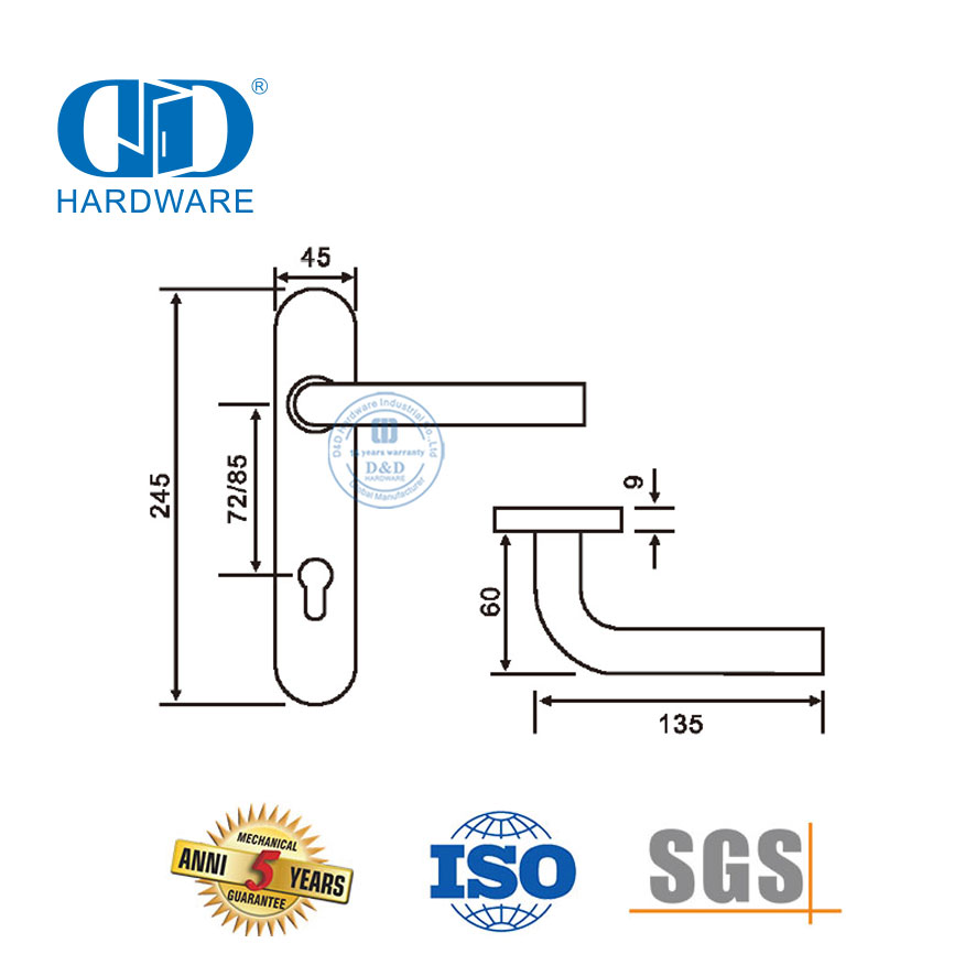 Office Used Lock Stainless Steel 304 Oval Door Plate Lever Handle -DDTP003